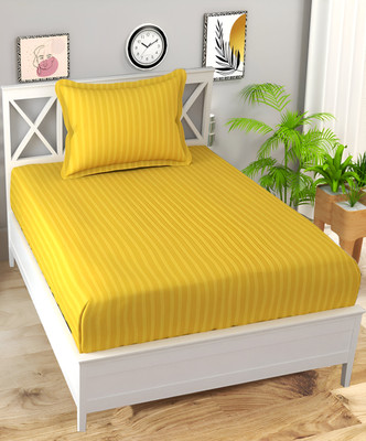 Home Stylish 180 TC Microfiber Single Striped Flat Bedsheet(Pack of 1, Yellow)