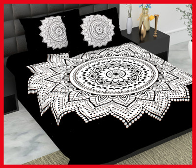 JAIPUR PRINTS Cotton Double Flat 240 TC Jaipuri Prints Bedsheet(Pack of 1, Black)
