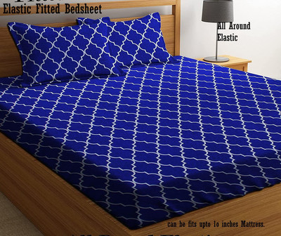 Amrange 210 TC Cotton King Checkered Fitted (Elastic) Bedsheet(Pack of 1, Blue)