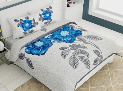ROOP JYOTI Cotton Double Flat 180 TC Printed Bedsheet(Pack of 1, Off White, Blue)