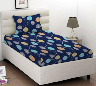 Rumps 250 TC Cotton Single Printed Fitted (Elastic) Bedsheet(Pack of 1, flower single)