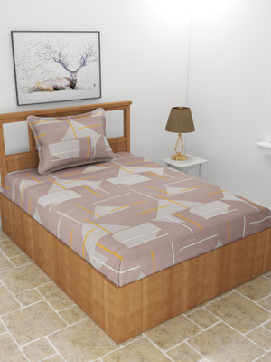 MORADO 210 TC Polycotton Single Printed Flat Bedsheet(Pack of 1, Brown)