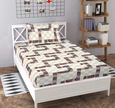 BLUEDOT Cotton Single Flat 200 TC Geometric Bedsheet(Pack of 1, Cream)