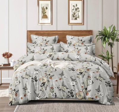 HOMYBEES 220 TC Cotton Double Abstract Flat Bedsheet(Pack of 1, Grey)