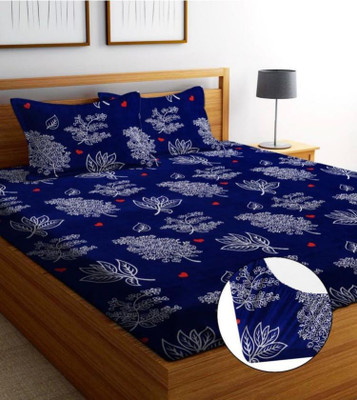 Verma impex Polycotton Double Fitted (Elastic) 270 TC Abstract Bedsheet(Pack of 1, Blue)