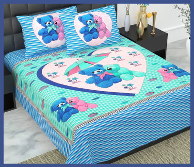 JAIPUR PRINTS Cotton Double Flat 240 TC Jaipuri Prints Bedsheet(Pack of 1, Blue)