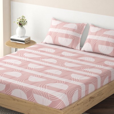 HOKiPO 220 TC Microfiber Single Abstract Fitted (Elastic) Bedsheet(Pack of 1, Semicircle Spiral Mauve Pink)