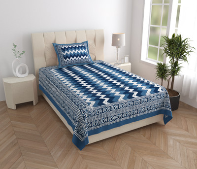 Cosito 144 TC Cotton Single Jaipuri Prints Flat Bedsheet(Pack of 1, Blue)