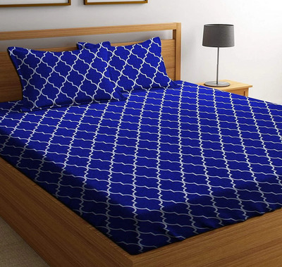 BEVI 300 TC Microfiber Double Printed Flat Bedsheet(Pack of 1, Blue)