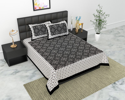 Navkar Creation 104 TC Cotton Double Jaipuri Prints Flat Bedsheet(Pack of 1, Black)