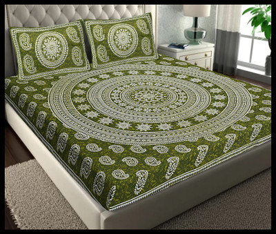 JAIPUR PRINTS 220 TC Cotton Double Printed Flat Bedsheet(Pack of 1, Green)