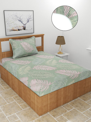 MORADO 210 TC Polycotton Single Printed Fitted (Elastic) Bedsheet(Pack of 1, Green)