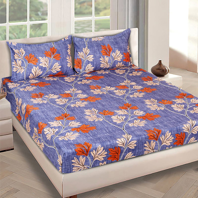 ROMEE Cotton Queen Flat 144 TC Floral Bedsheet(Pack of 1, Blue)