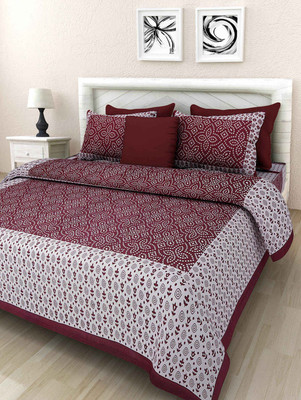 RAJDEVI JAIPUR PRINTS 144 TC Cotton Double Printed Flat Bedsheet(Pack of 1, Maroon)