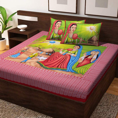 DESHBANDHU DBK Cotton King Flat 144 TC Printed Bedsheet(Pack of 1, Lady Red)