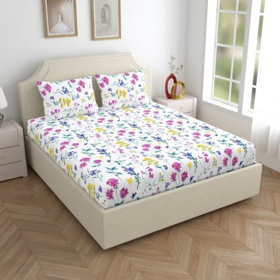 Home Ecstasy 140 TC Cotton Double Floral Flat Bedsheet(Pack of 1, White)