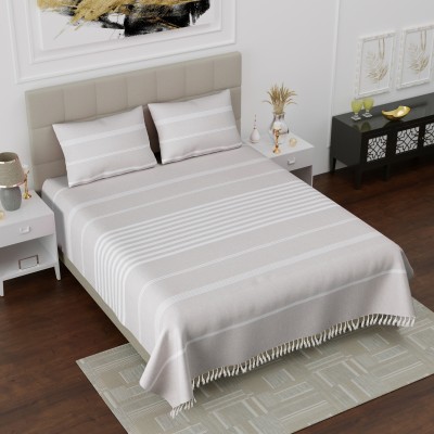 Varde 180 TC Cotton Double Striped Flat Bedsheet(Pack of 1, Cream)