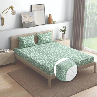 Wakefit 144 TC Cotton Queen Printed Fitted (Elastic) Bedsheet(Pack of 1, Hester)