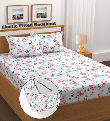 Amrange 210 TC Microfiber King 3D Printed Fitted (Elastic) Bedsheet(Pack of 1, Multicolor)