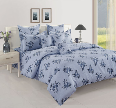 SWAYAM 160 TC Cotton King Printed Flat Bedsheet(Pack of 1, Blue)
