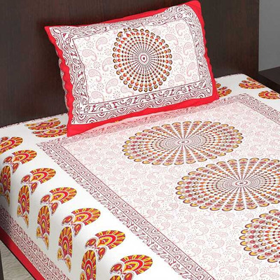 Narmada prints Cotton Single Flat 160 TC Floral Bedsheet(Pack of 1, Red)