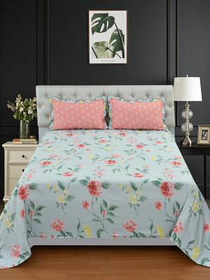 MORADO 210 TC Cotton King Floral Flat Bedsheet(Pack of 1, Multicolor)