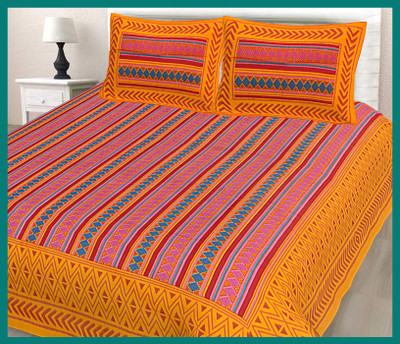 JAIPUR PRINTS Cotton Double Flat 240 TC Jaipuri Prints Bedsheet(Pack of 1, Multicolor)