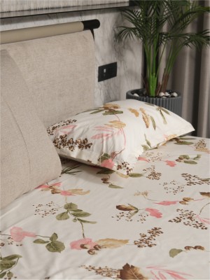 Urban Space 200 TC Cotton Single Floral Flat Bedsheet(Pack of 1, Cherry Blossom -Peach)