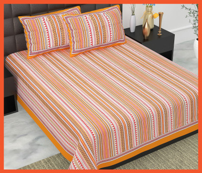 BedZone Cotton Double Flat 240 TC Jaipuri Prints Bedsheet(Pack of 1, Brown)