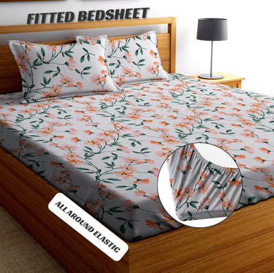 Amrange 250 TC Microfiber King 3D Printed Fitted (Elastic) Bedsheet(Pack of 1, Multicolor)
