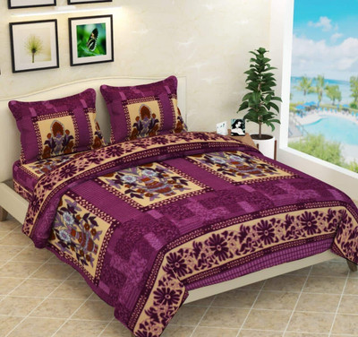 Priscilla Woolen Double Flat 400 TC Floral Bedsheet(Pack of 1, Purple)