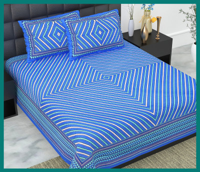 JAIPUR PRINTS Cotton Double Flat 240 TC Jaipuri Prints Bedsheet(Pack of 1, Blue)