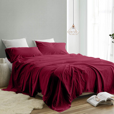 INDRA'S Cotton King Flat 300 TC Solid Bedsheet(Pack of 1, CHERRY RED)