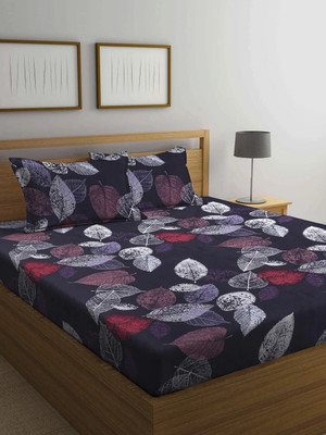 Decent Home 240 TC Microfiber Double Floral Fitted (Elastic) Bedsheet(Pack of 1, Black)