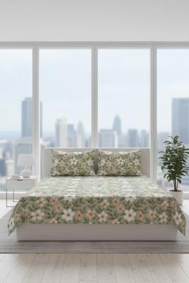 Dammn Decores Microfiber Queen Flat 200 TC 3D Printed Bedsheet(Pack of 1, green base)