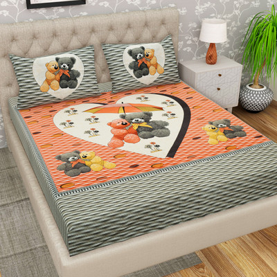 Cosito 144 TC Cotton Double Jaipuri Prints Flat Bedsheet(Pack of 1, Grey)