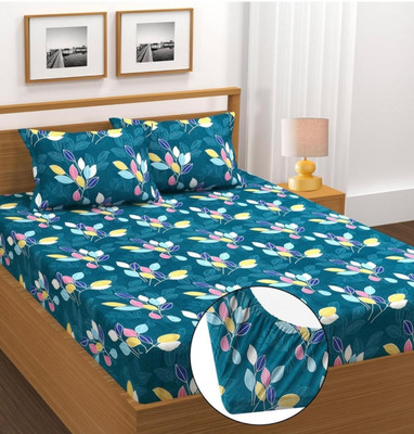 AJ fab Cotton Double Fitted (Elastic) 180 TC Geometric Bedsheet(Pack of 1, Green)
