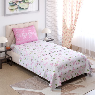 Layers 125 TC Microfiber Single Floral Flat Bedsheet(Pack of 1, Pink)