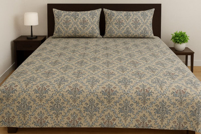 P S COLLECTIONS Cotton Blend Double Flat 150 TC Floral Bedsheet(Pack of 1, Beige with floral print)