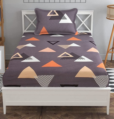 Kawi Polycotton Single Fitted (Elastic) 200 TC Floral Bedsheet(Pack of 1, Brown Orange)
