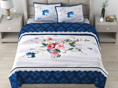 RJ Cotton King Flat 210 TC Printed Bedsheet(Pack of 1, Navy Blue)