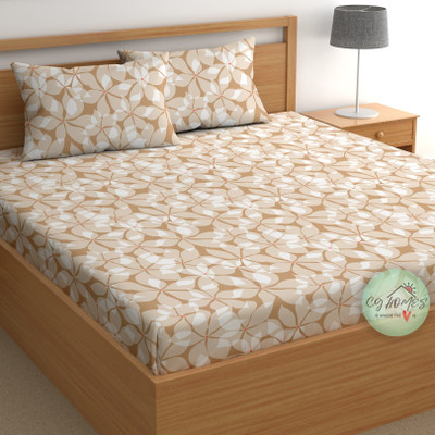 CG Homes Cotton Double Flat 180 TC Printed Bedsheet(Pack of 1, Beige)