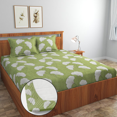 Ethe Home 280 TC Cotton Double Printed Fitted (Elastic) Bedsheet(Pack of 1, Green)