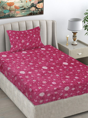 Fabinaliv Woolen Single Flat 300 TC Floral Bedsheet(Pack of 1, Red)