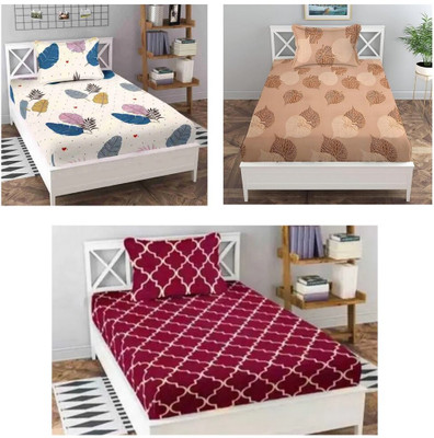 Aarav textile Microfiber, Polycotton, Cotton Blend Single Flat 140 TC 3D Printed Bedsheet(Pack of 3, Pink, Blue, Grey)