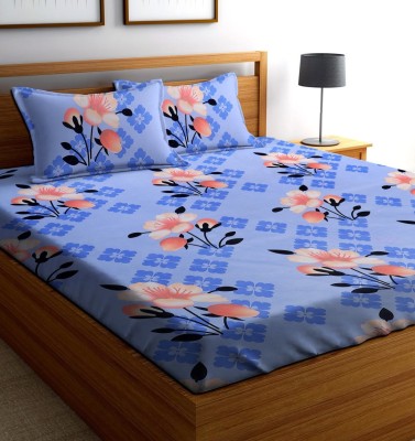 n g products 220 TC Cotton Queen Floral Fitted (Elastic) Bedsheet(Pack of 1, Blue)