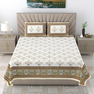 Shubastik 200 TC Cotton Double Jaipuri Prints Flat Bedsheet(Pack of 1, Multi03)