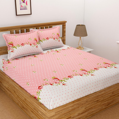 sabhya creation Microfiber Double Fitted (Elastic) 220 TC Cartoon Bedsheet(Pack of 1, peach flower)