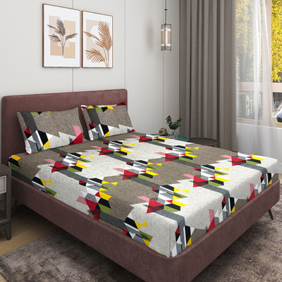 ROMEE 144 TC Microfiber Double Geometric Flat Bedsheet(Pack of 1, Multicolor)