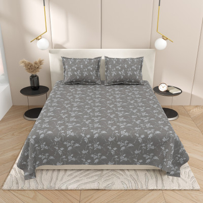 feya Cotton King Flat 180 TC Printed Bedsheet(Pack of 1, Grey)